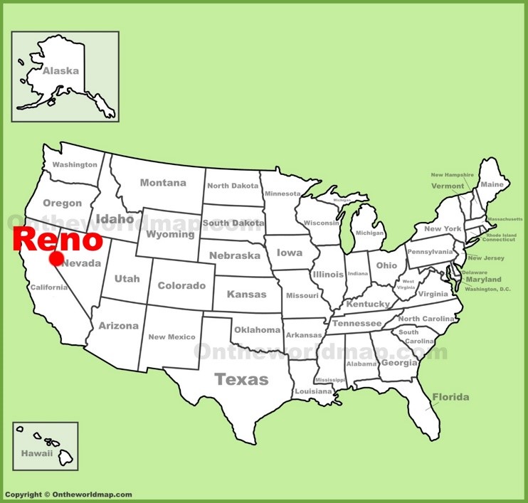 Reno location on the U.S. Map