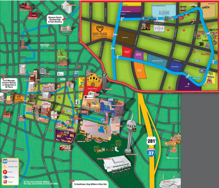 San Antonio hotels and sightseeings map