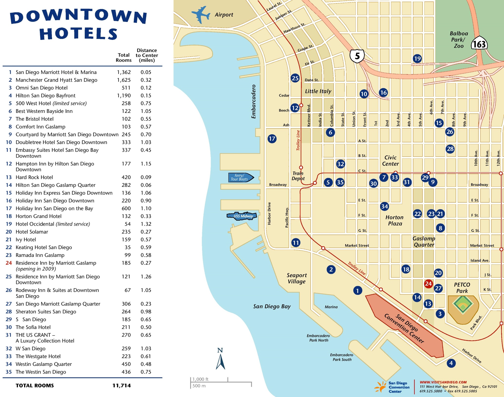 Downtown San Diego hotel map