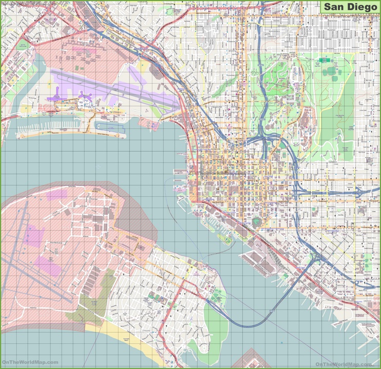 Large detailed street map of San Diego