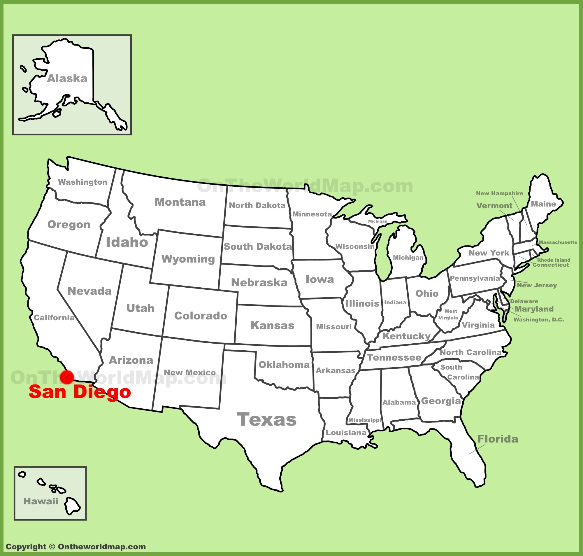 San Diego location on the U.S. Map