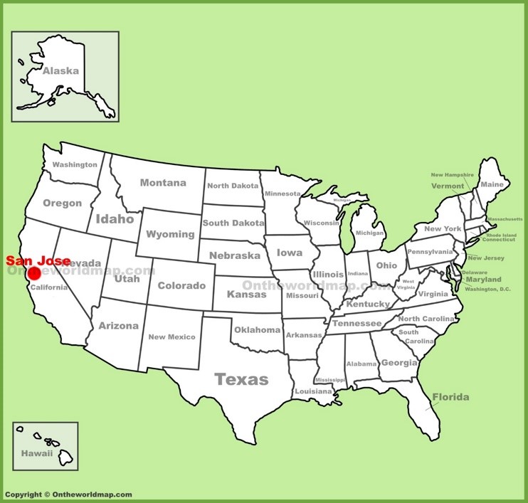 San Jose location on the U.S. Map