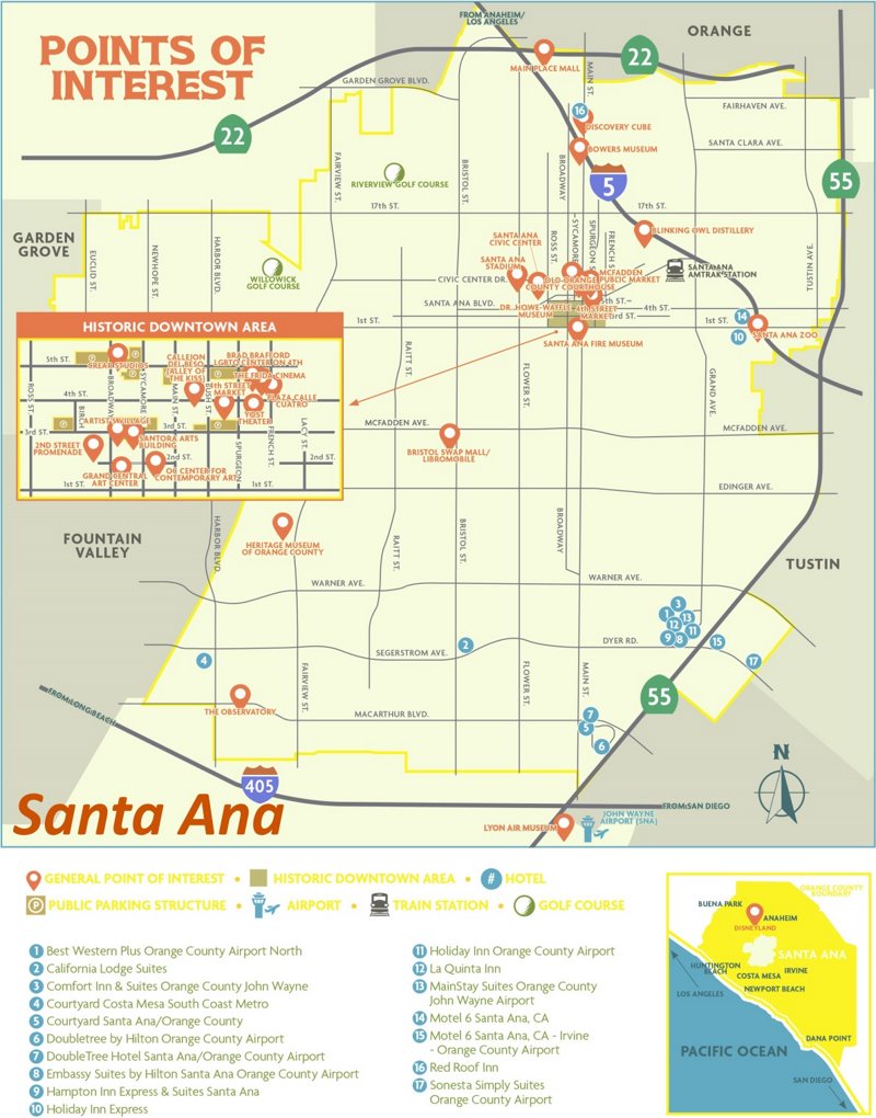 Santa Ana Hotels And Attractions Map