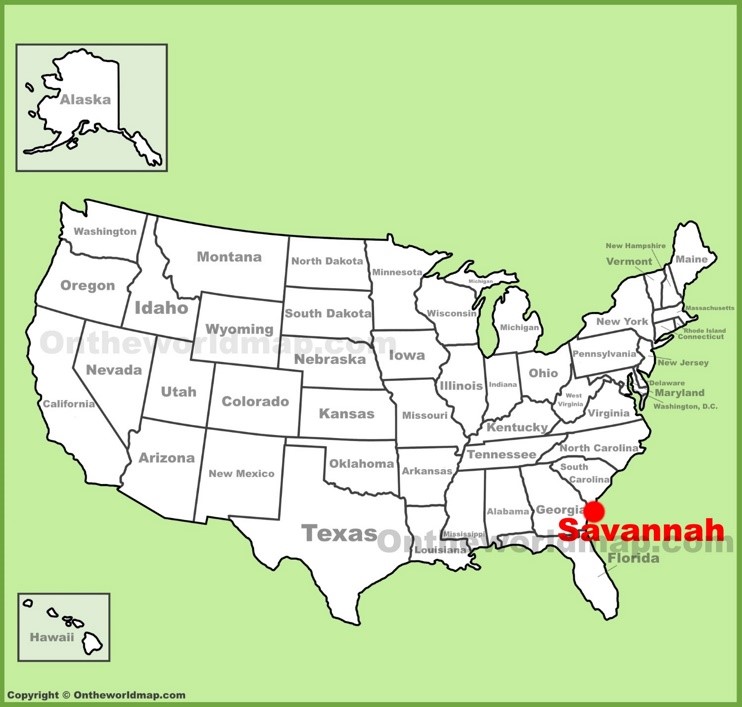 Savannah location on the U.S. Map