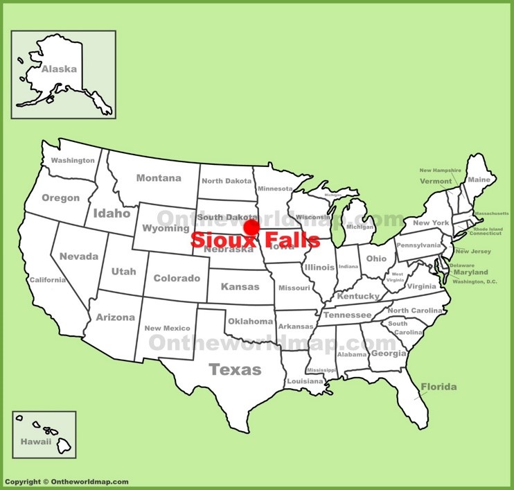 Sioux Falls location on the U.S. Map