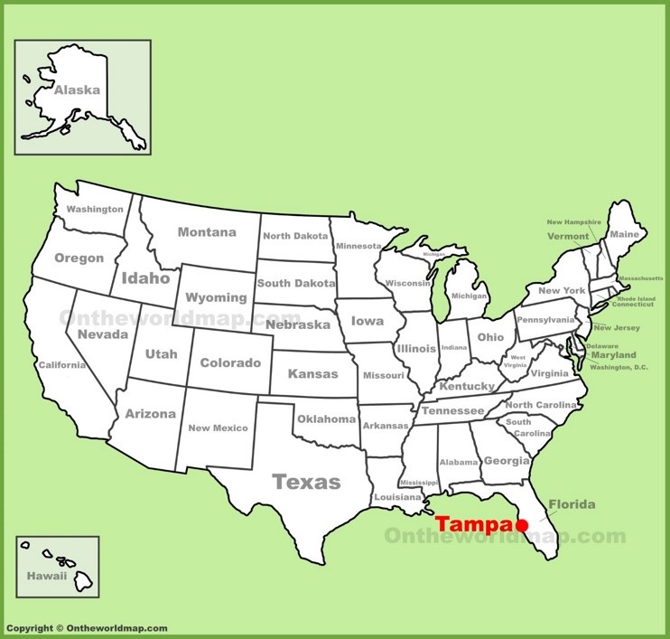 Tampa location on the U.S. Map