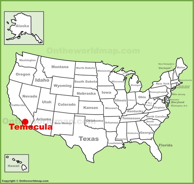 Temecula location on the U.S. Map