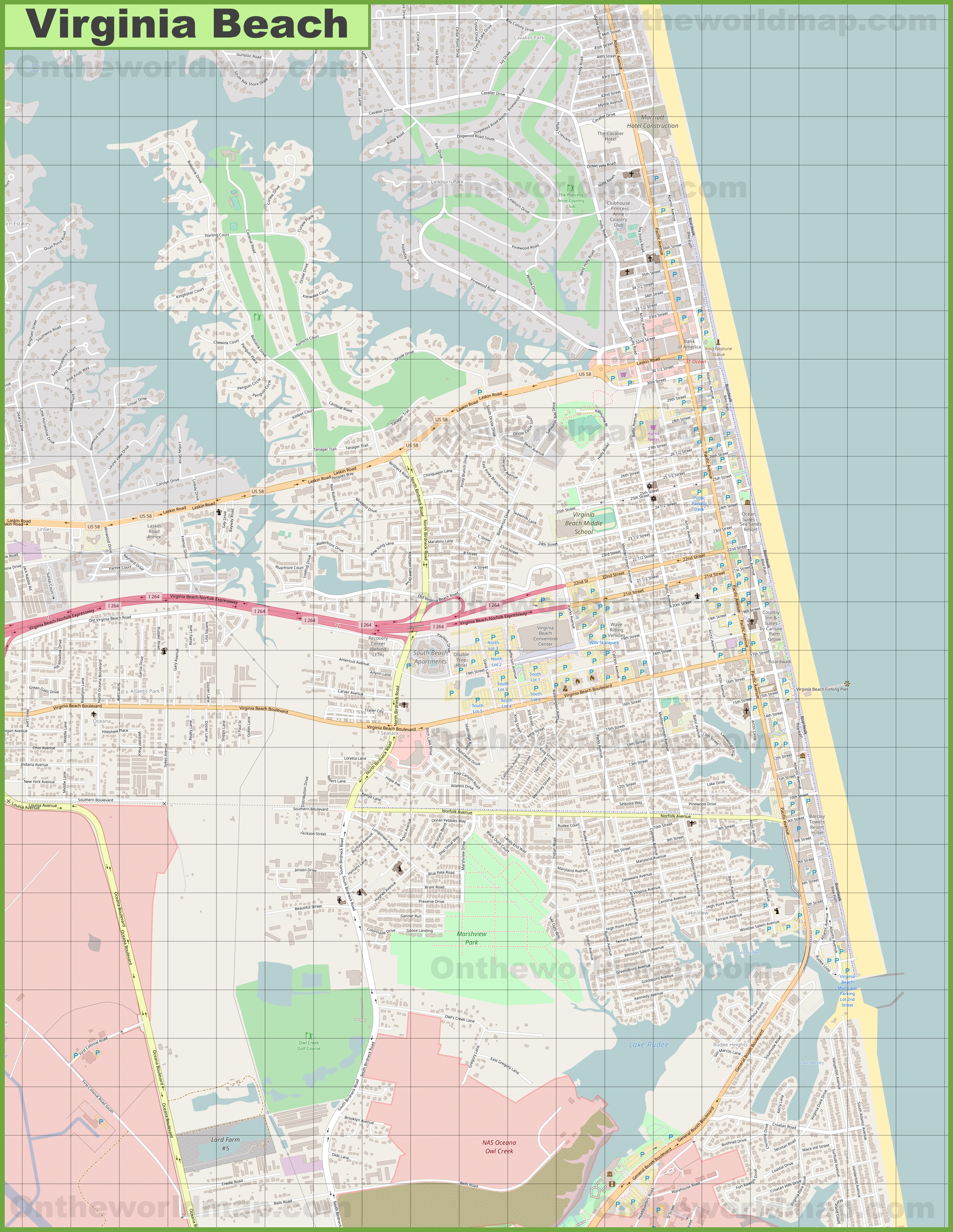 Large Detailed Map Of Virginia Beach