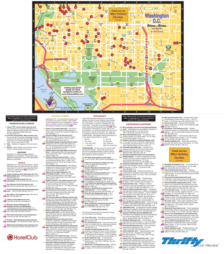 Washington, D.C. restaurants, hotels and sightseeings map