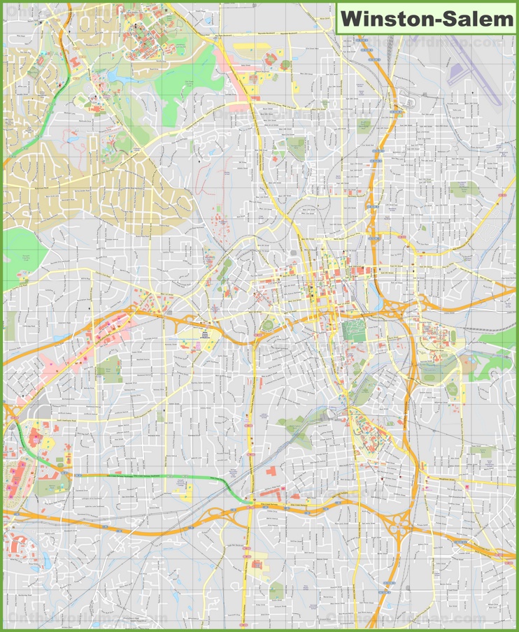Large detailed map of Winston-Salem