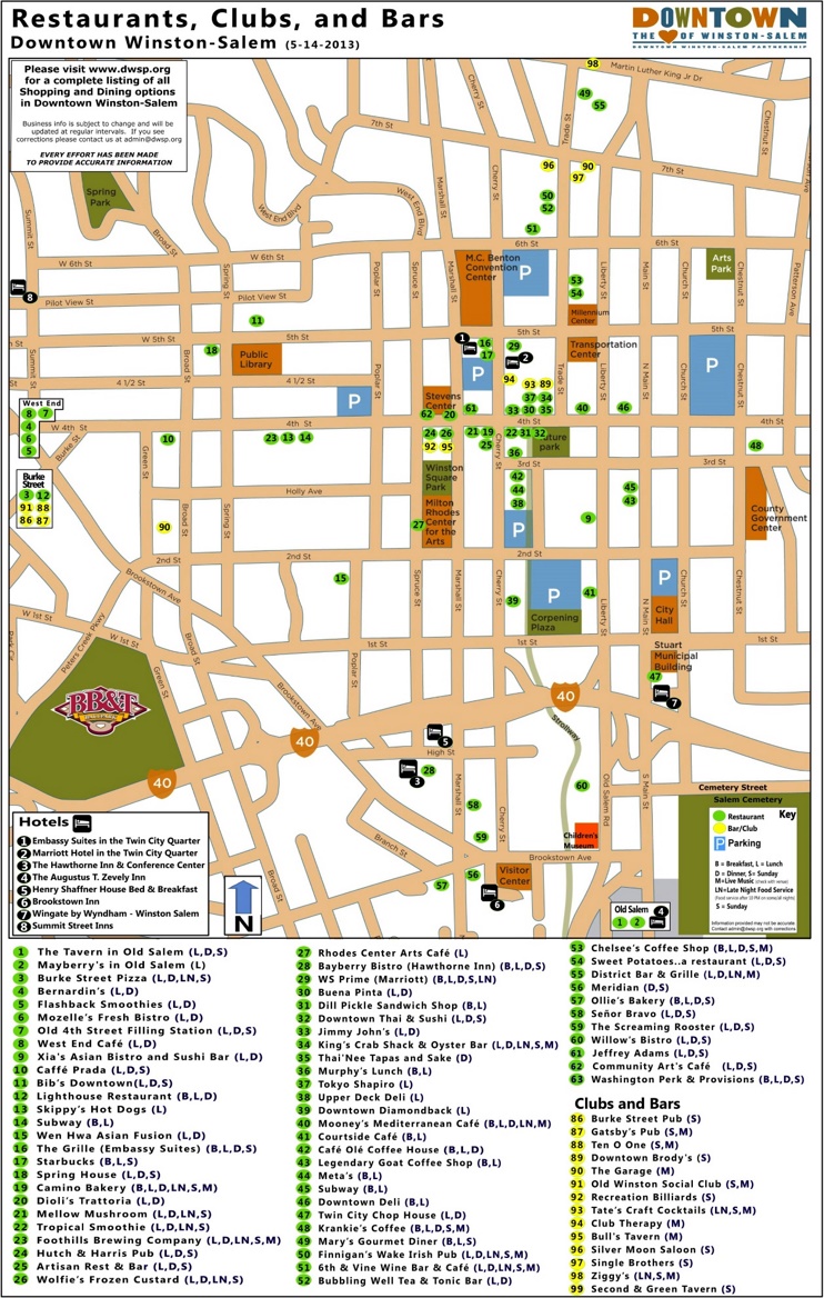 Downtown Winston-Salem Restaurant Map