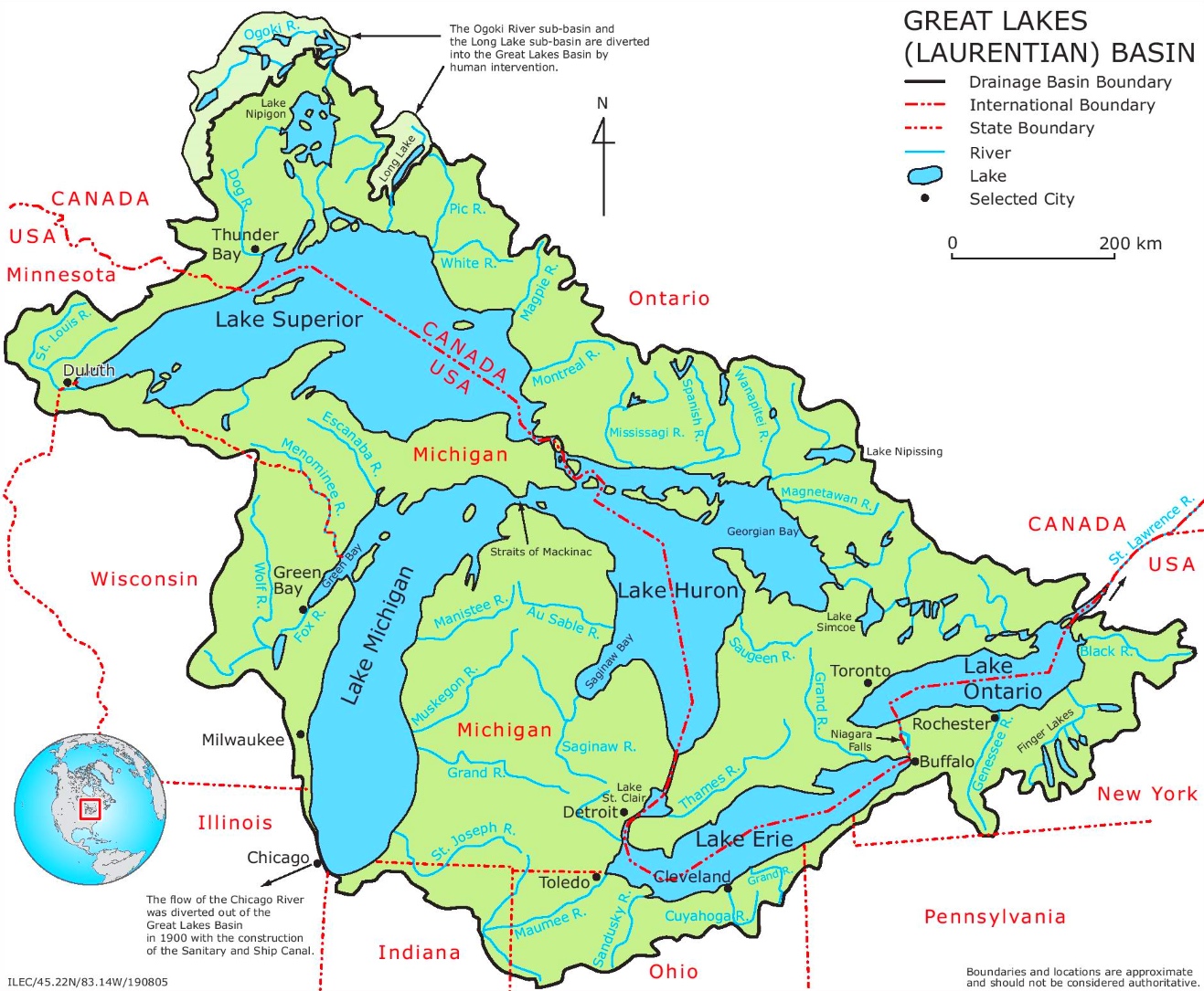 Map Of Great Lakes With Rivers