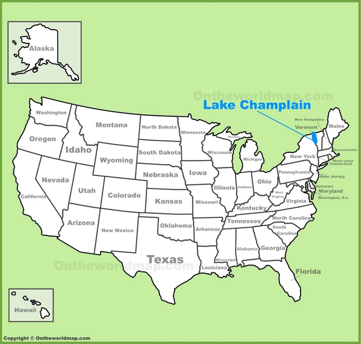 Lake Champlain location on the U.S. Map