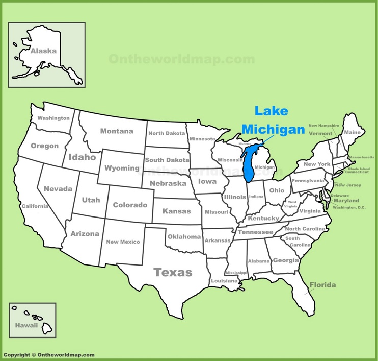 Lake Michigan location on the U.S. Map
