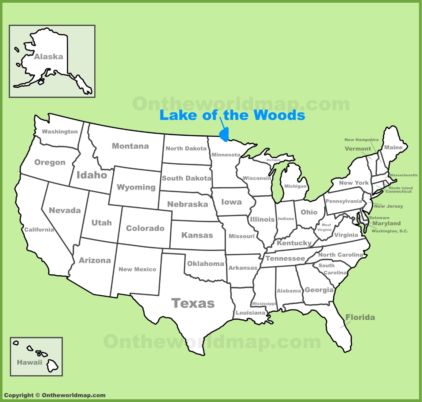 Lake Of The Woods Location On The U S Map
