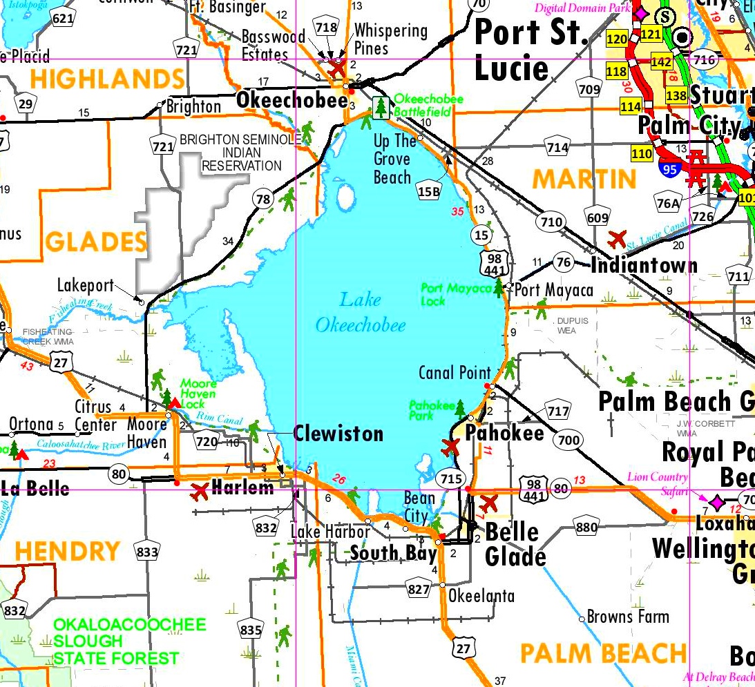 lake okeechobee on us map Lake Okeechobee Tourist Map lake okeechobee on us map