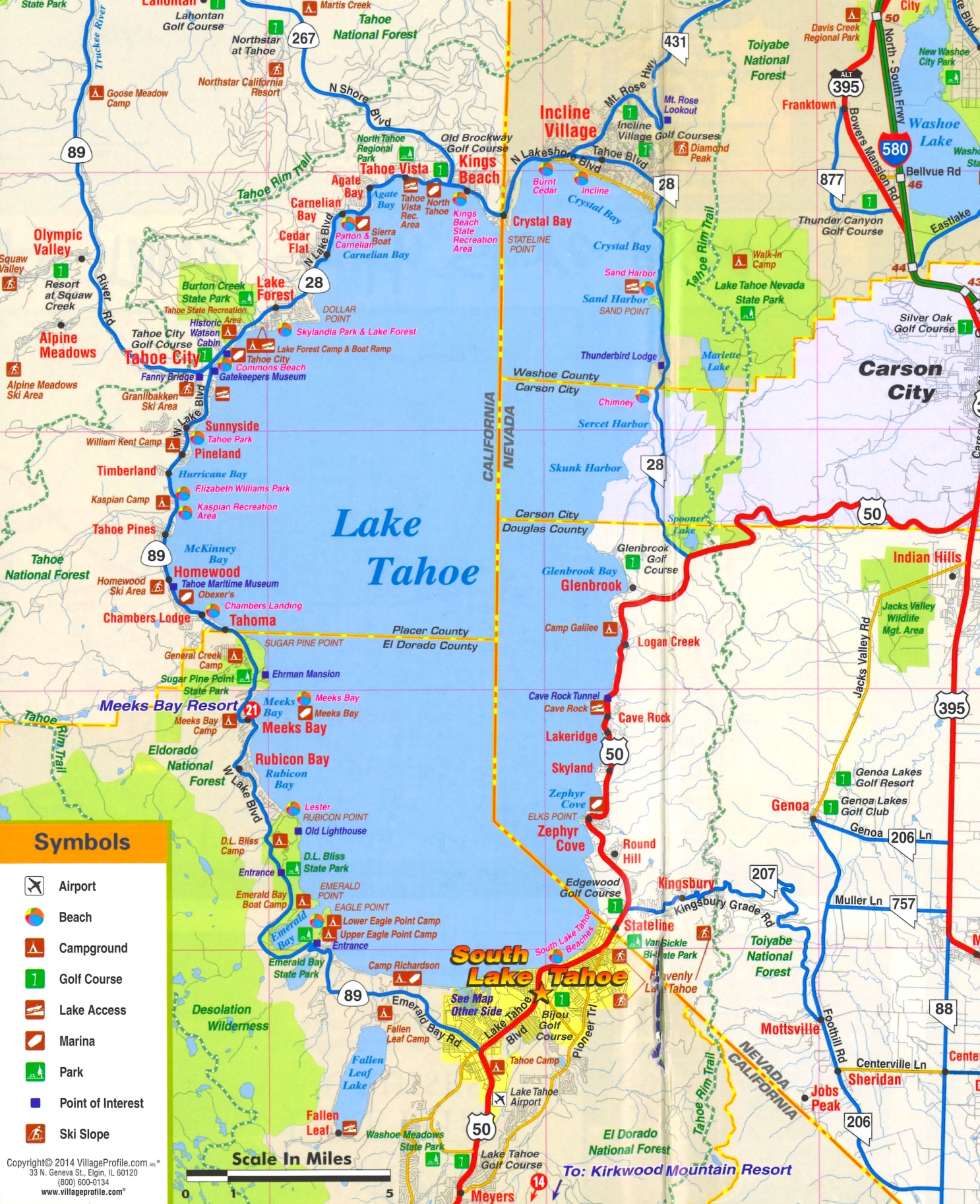 lake tahoe on us map Lake Tahoe Tourist Attractions Map lake tahoe on us map