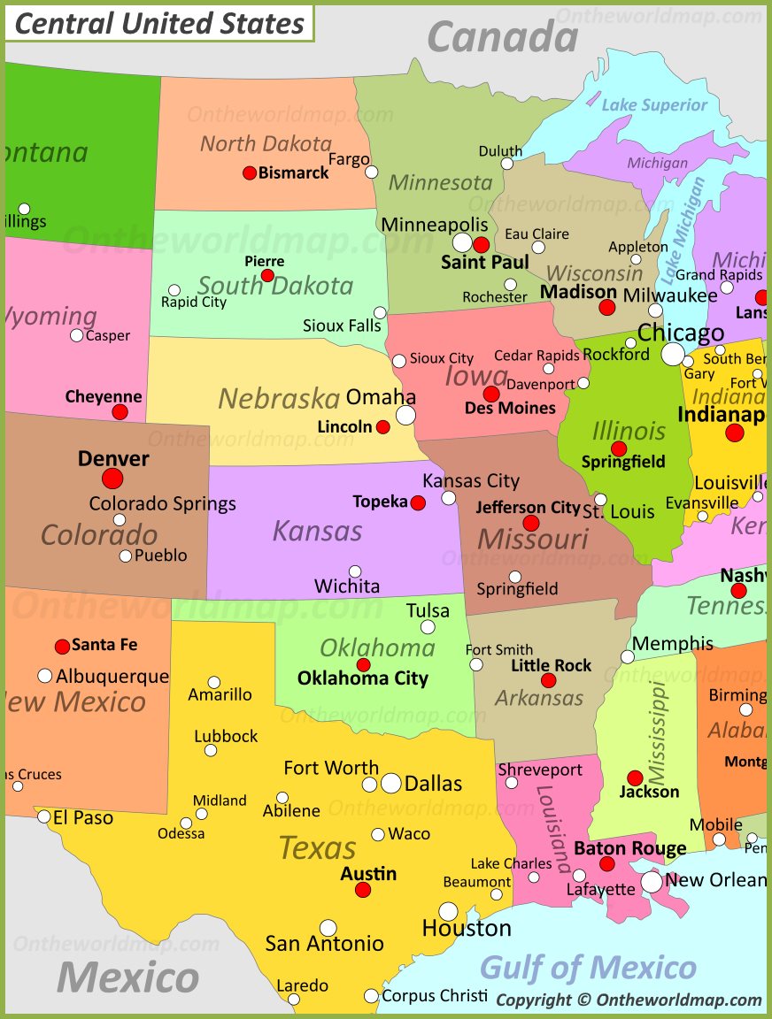 map of usa central states Map Of Central United States map of usa central states