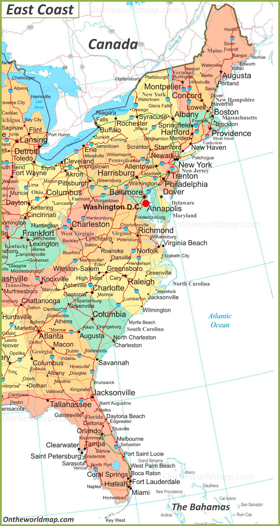 east coast of usa map Map Of East Coast Of The United States east coast of usa map