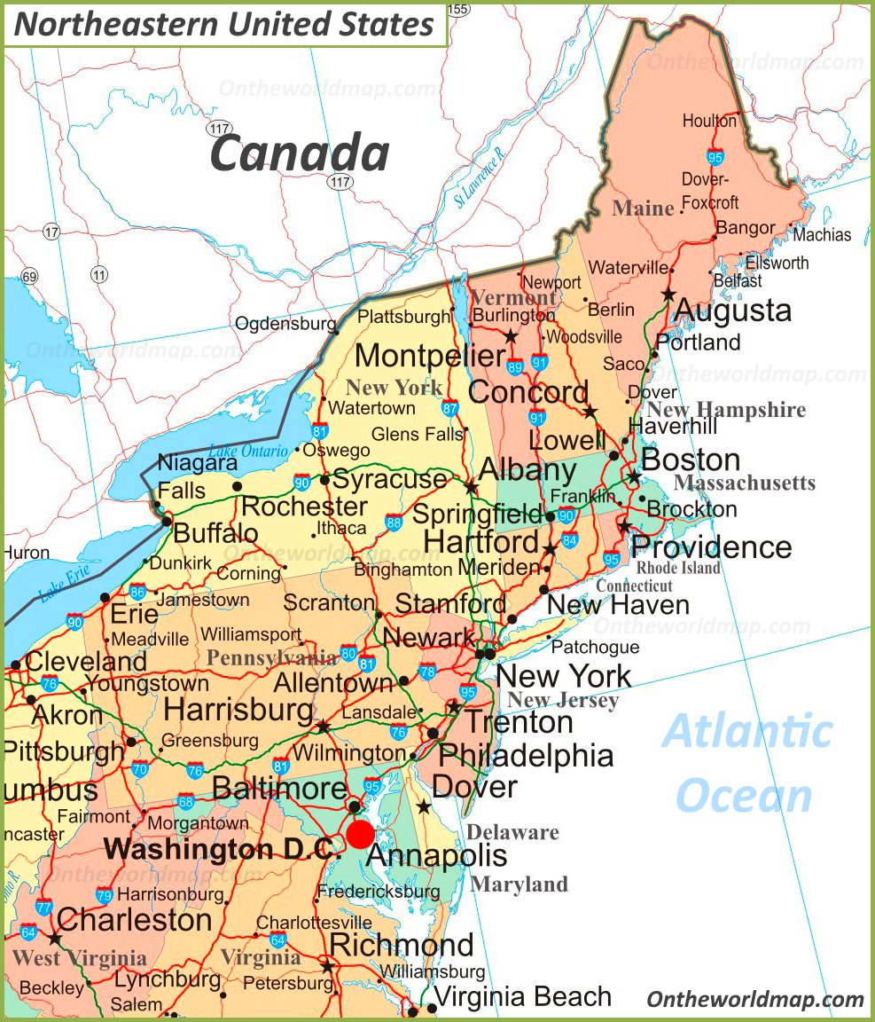 Map Of Northeastern United States