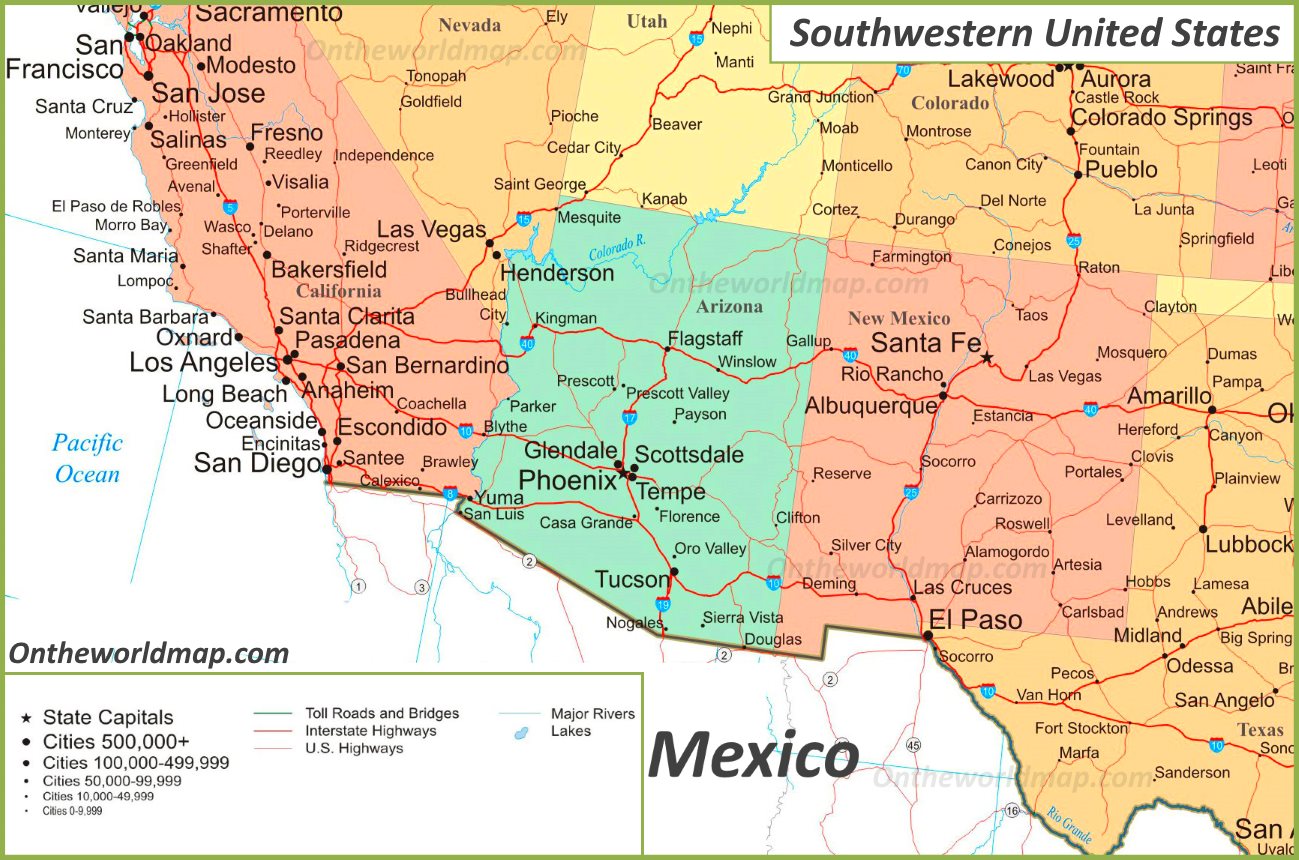 Map Of Southwestern United States
