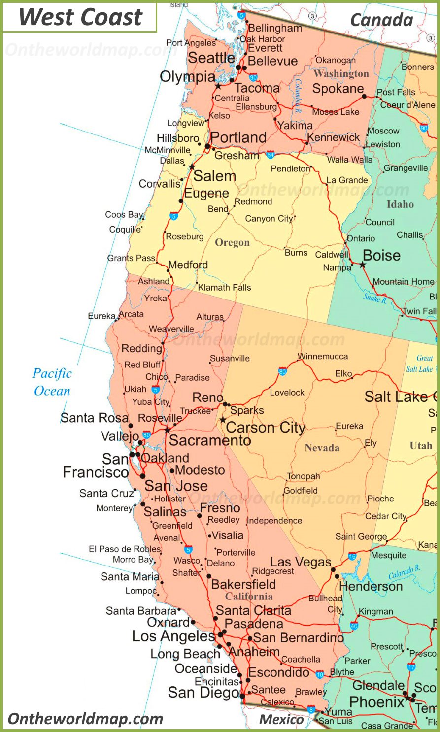 west side of usa map Map Of West Coast Of The United States west side of usa map