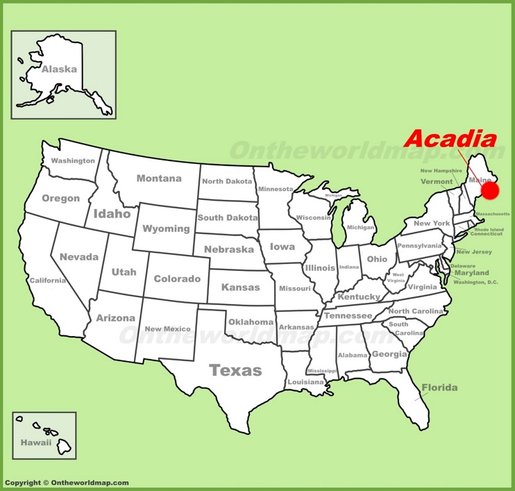 Acadia location on the U.S. Map