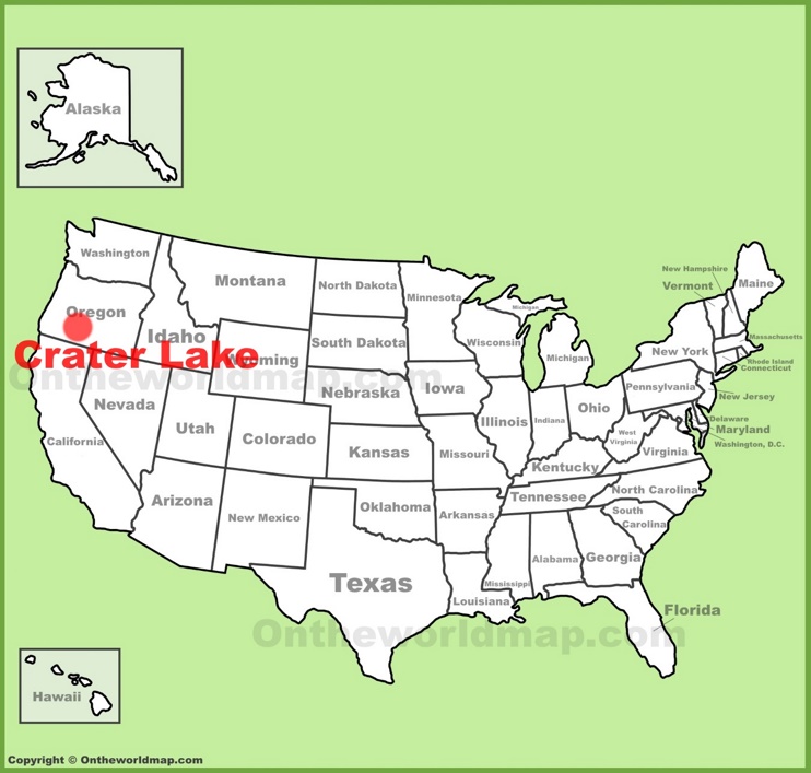 Crater Lake location on the U.S. Map