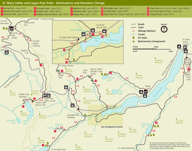 Logan Pass and St. Mary Valley trail map