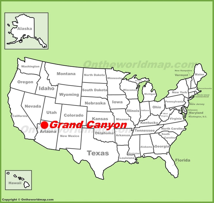 Grand Canyon location on the U.S. Map