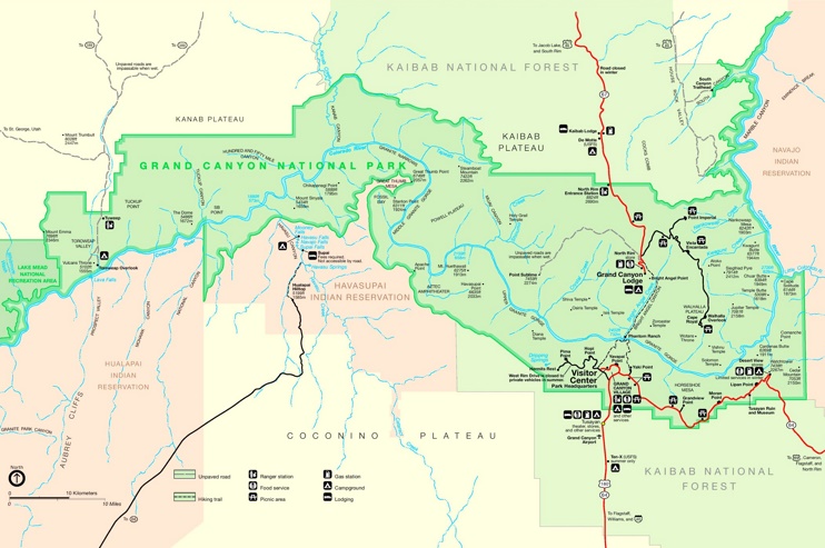 Grand Canyon trail and camping map