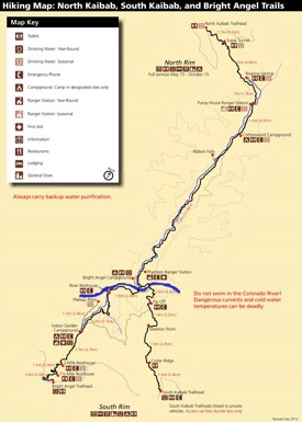 North Kaibab, South Kaibab and Bright Angel hiking map