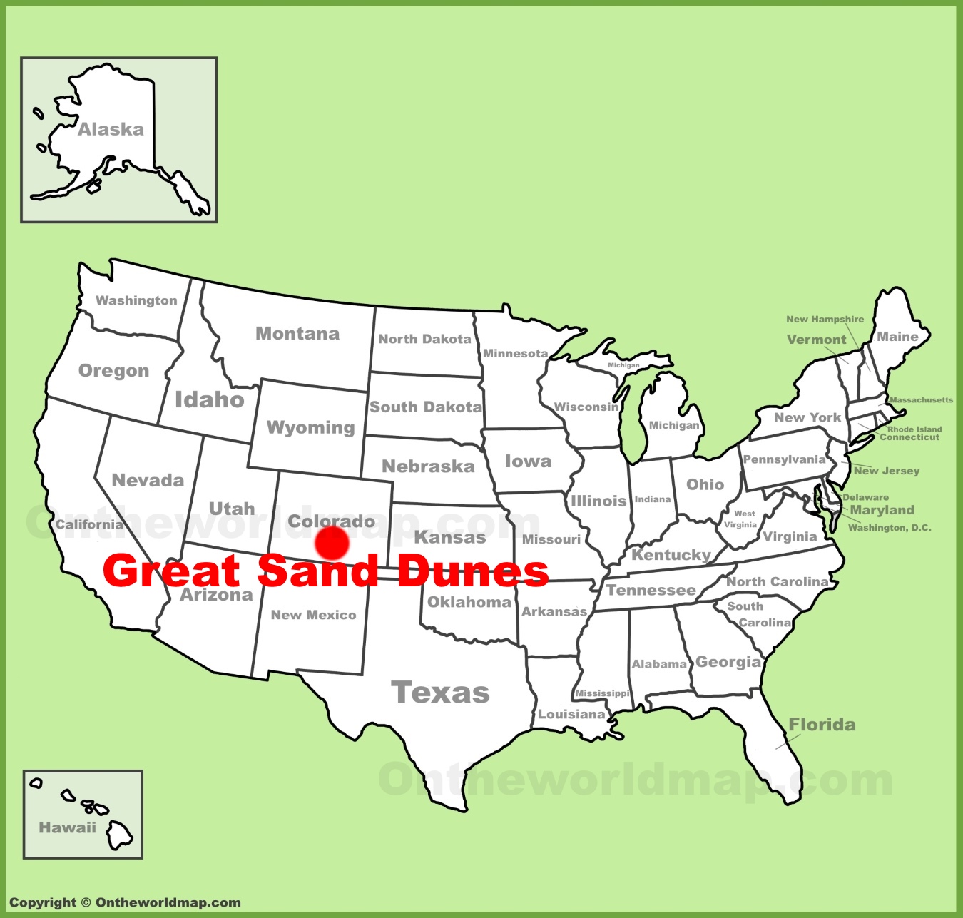 Great Sand Dunes Location On The U S Map