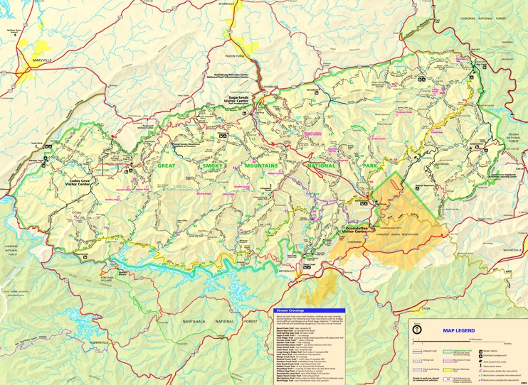 Detailed map of Great Smoky Mountains