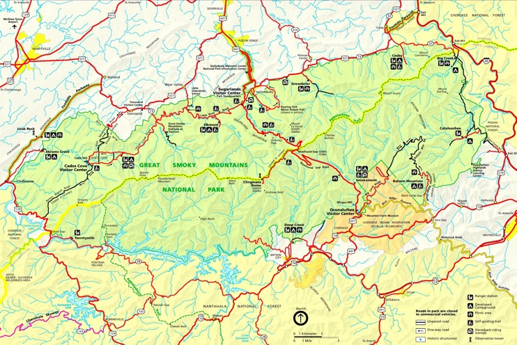 Map of Great Smoky Mountains National Park