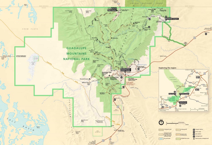 Map of Guadalupe Mountains National Park