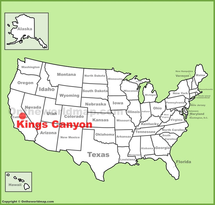 Kings Canyon National Park location on the U.S. Map 