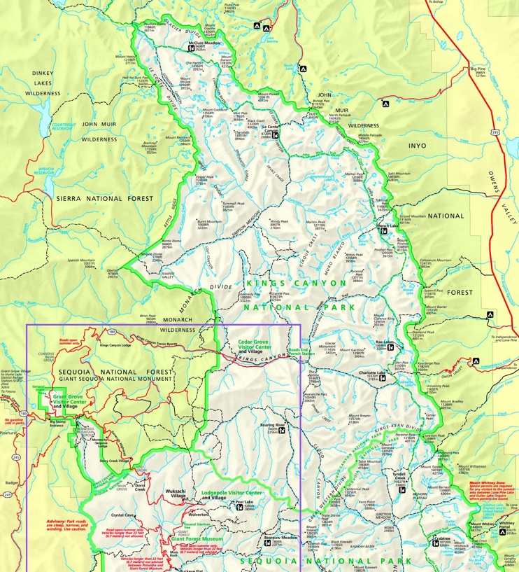 Map of Kings Canyon National Park