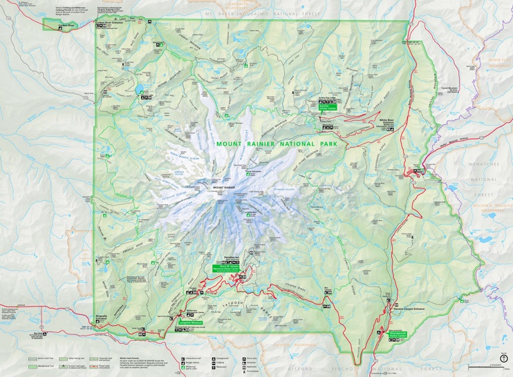 Large detailed tourist map of Mount Rainier