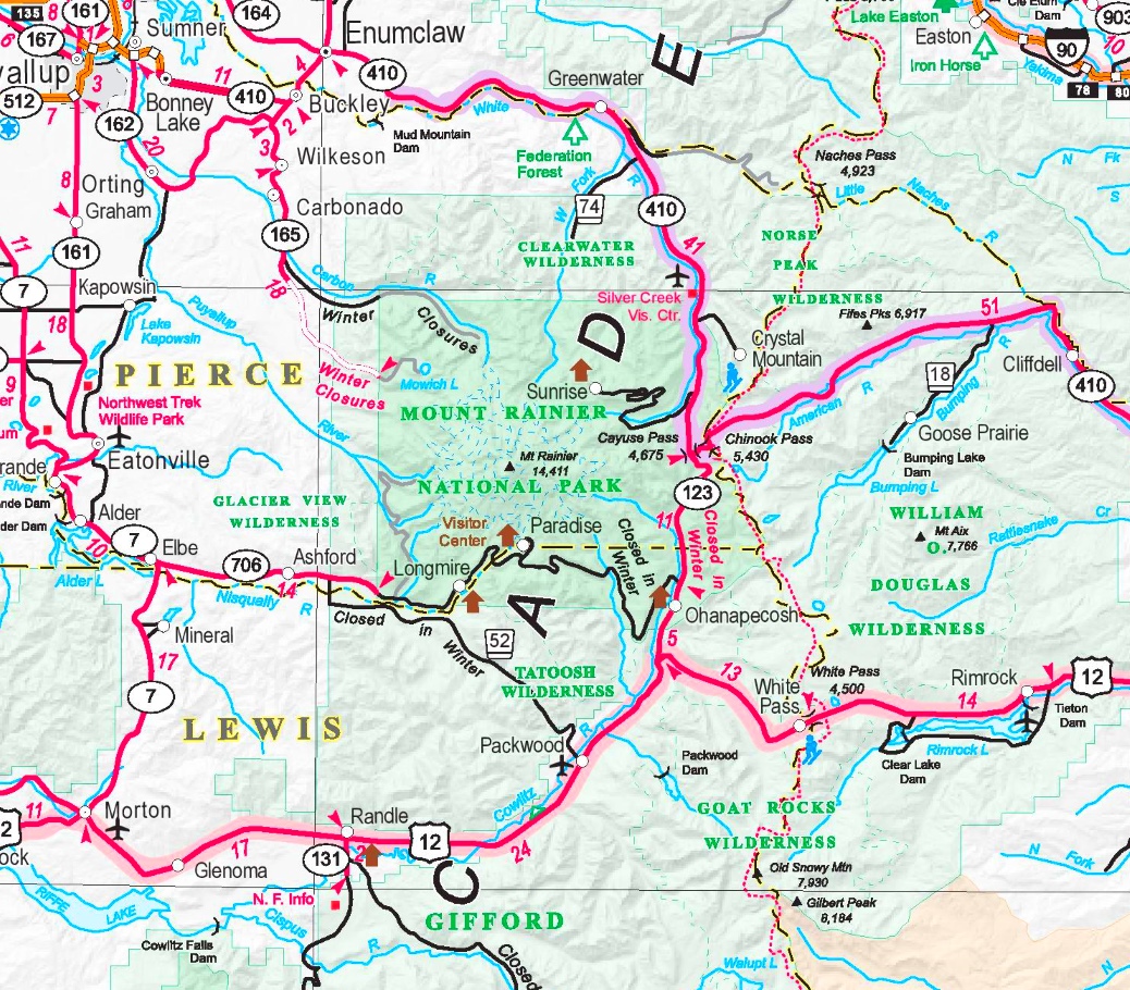Mount Rainier area road map