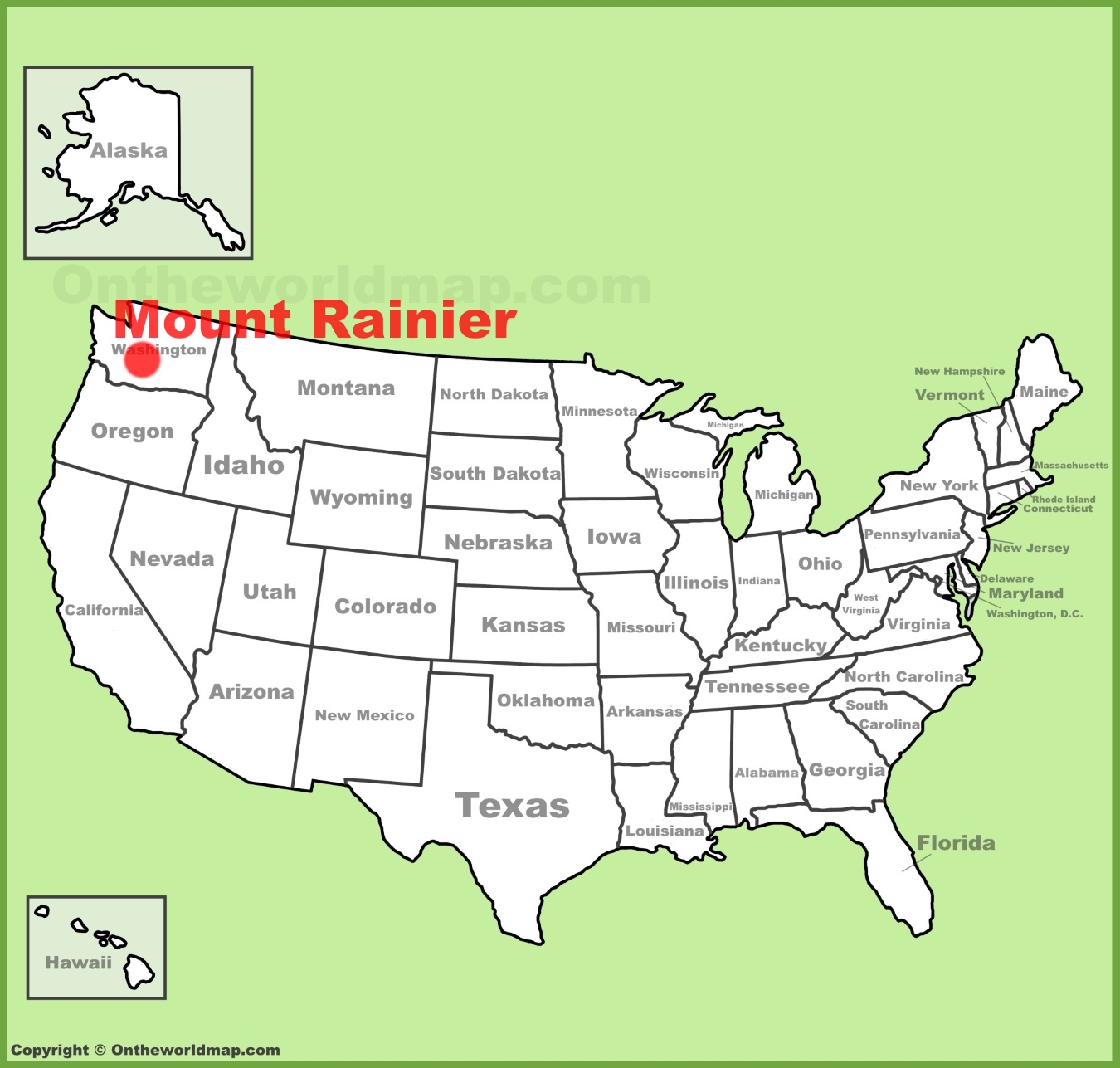 Mount Rainier location on the U.S. Map