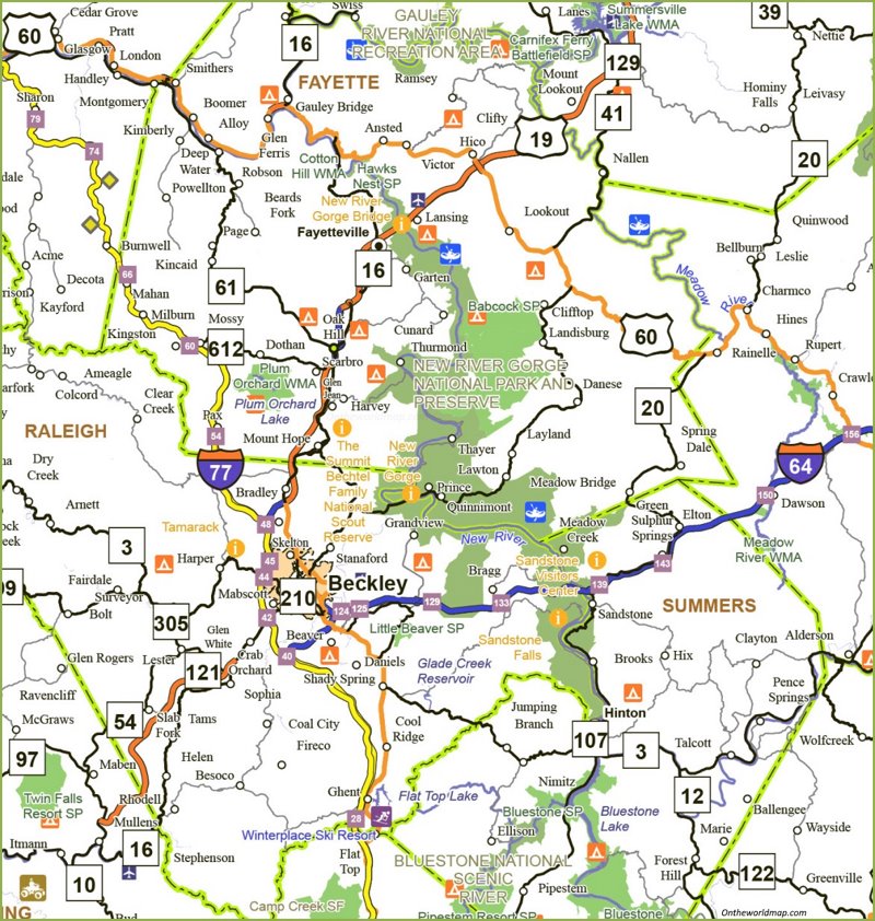 New River Gorge National Park and Preserve Area Road Map