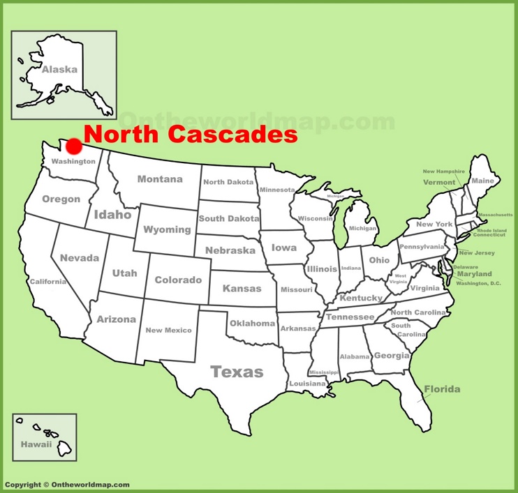 North Cascades location on the U.S. Map