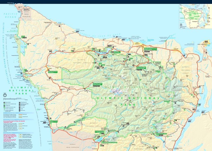 Large detailed tourist map of Olympic National Park