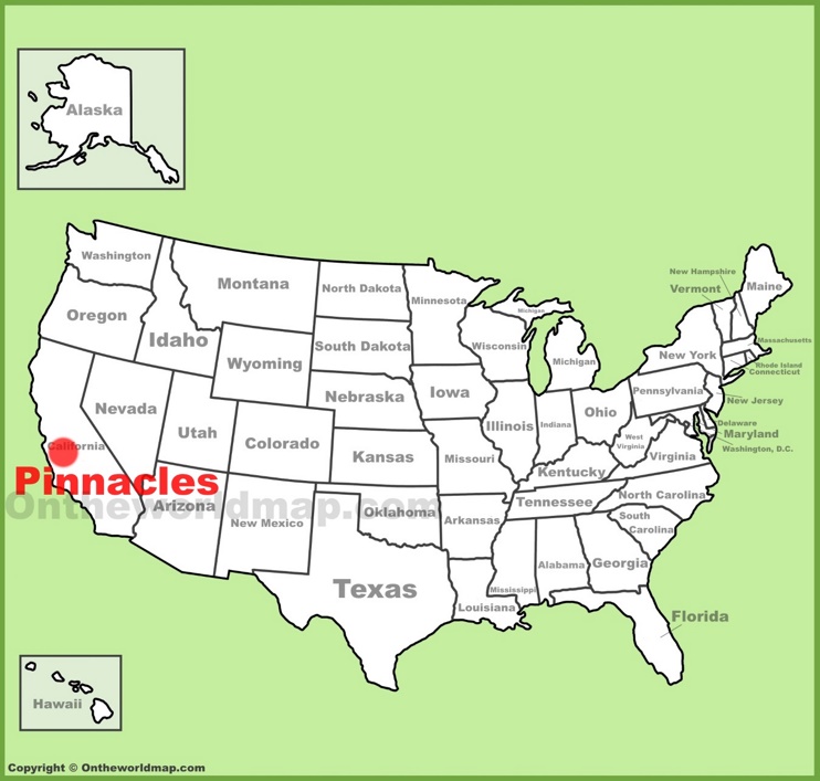 Pinnacles National Park location on the U.S. Map