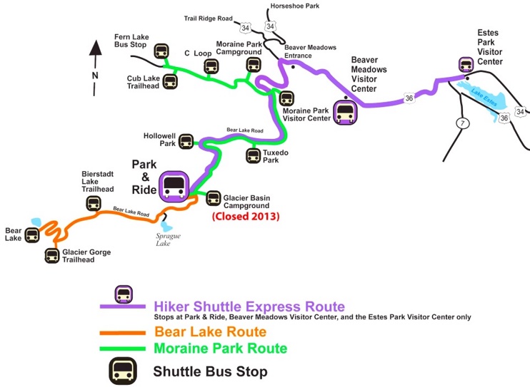 Rocky Mountain National Park shuttle bus map
