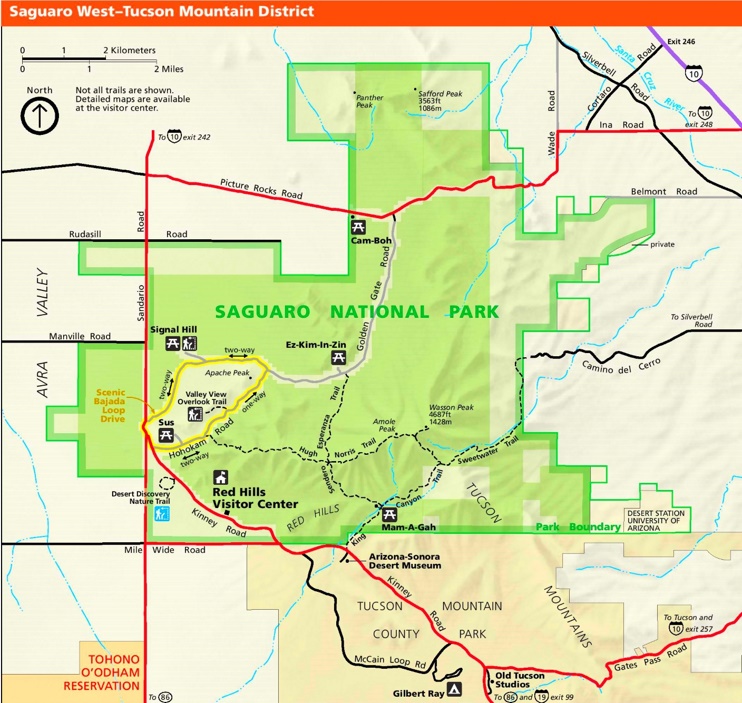 Saguaro National Park West Tucson Mountains tourist map