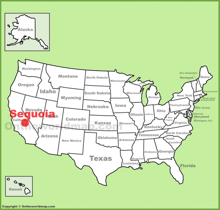 Sequoia National Park location on the U.S. Map
