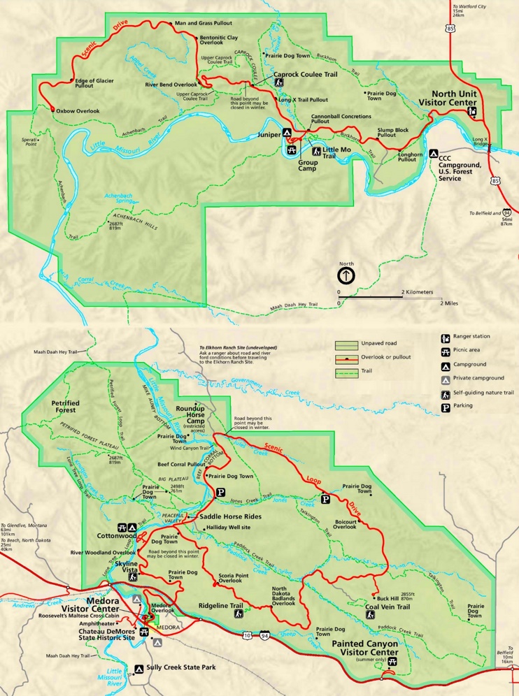 Map of Theodore Roosevelt National Park