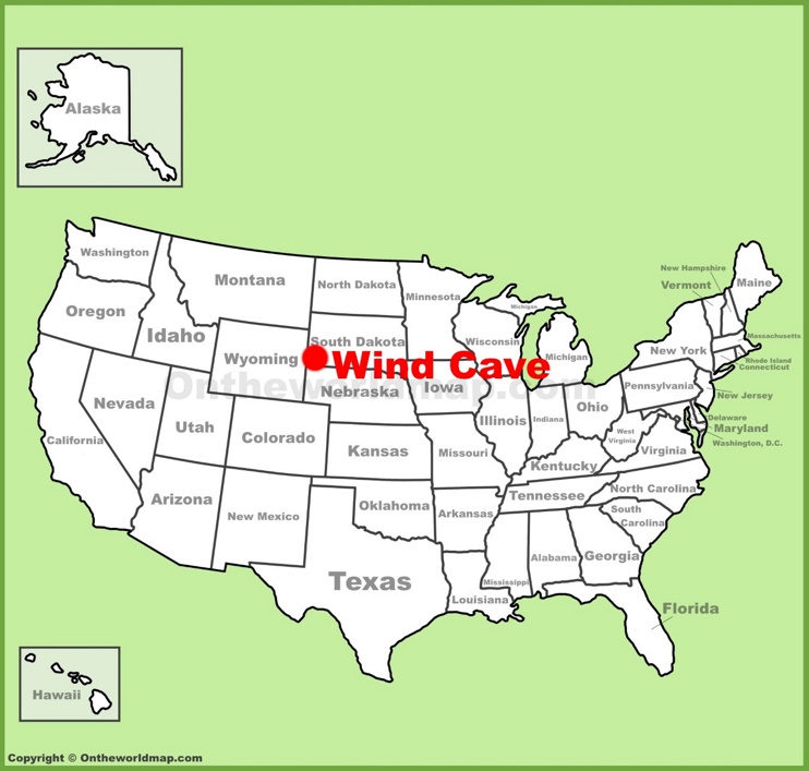 Wind Cave National Park location on the U.S. Map